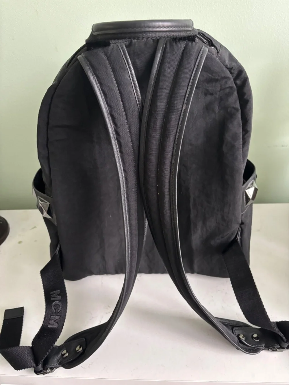 Authentic MCM Black Nylon & Leather 6-Stud Medium Backpack Vintage